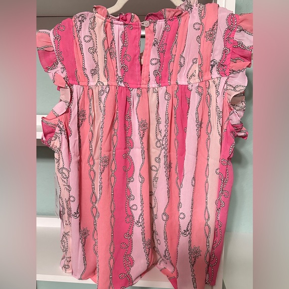 NWT SZ L 77 Park Pink and Coral Patterned Ruffle Blouse - Picture 4 of 7